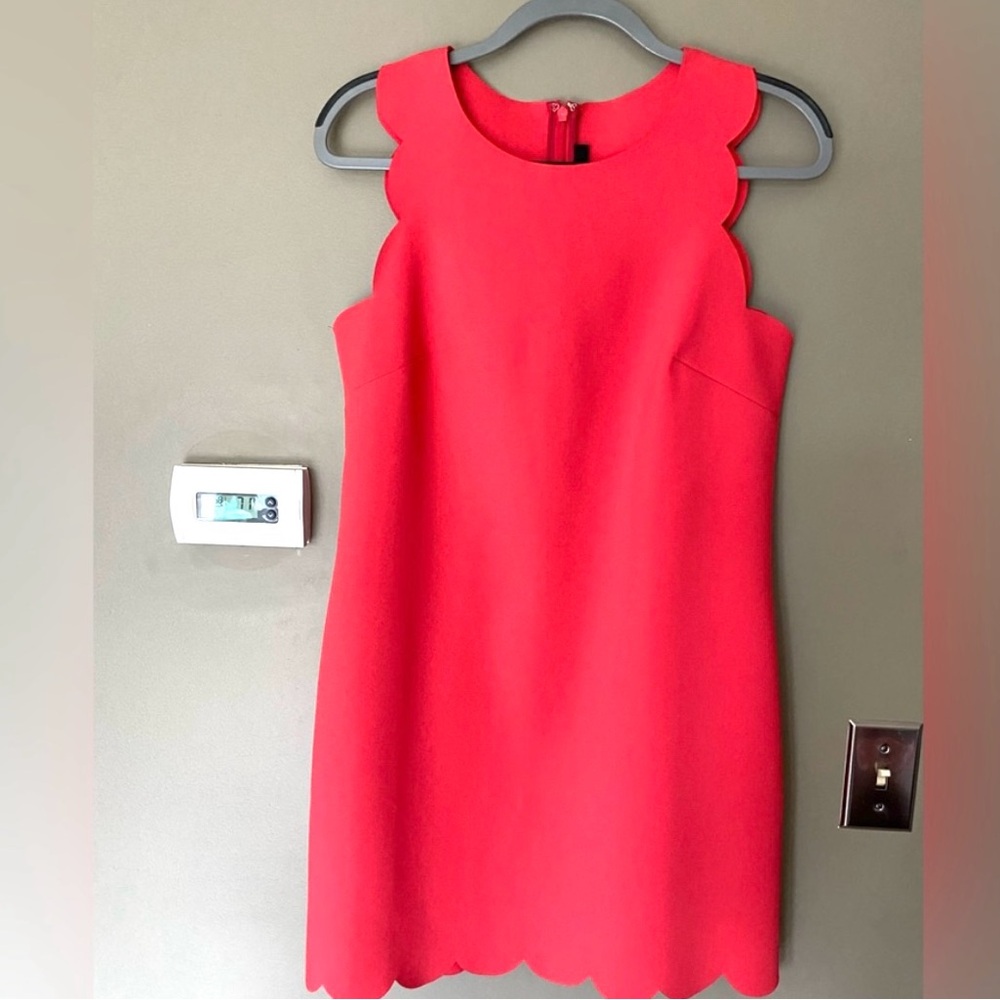 ❗️J. Crew Coral Red Scalloped Mini Dress MSRP $168! - Picture 6 of 9